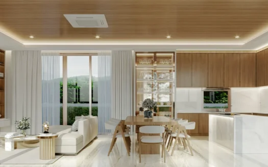 Гостиная с мраморной стеной, встроенным телевизором и белыми сиденьями