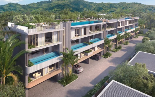 Ряд современных апартаментов с частными бассейнами на балконах