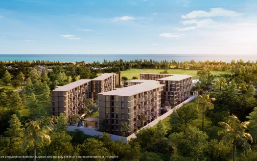 Аэрофотосъемка современного жилого комплекса у побережья