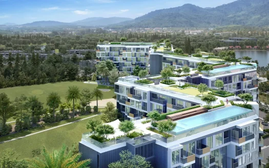 Современный многоэтажный жилой комплекс с бассейнами на крыше и террасами