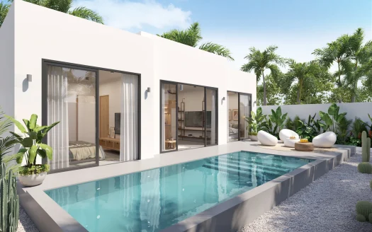 Сегодняи белая вилла с раздвижными дверями из стекла и бассейном