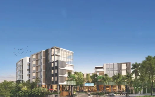 Экстерьер современного многофункционального жилого комплекса с пальмами